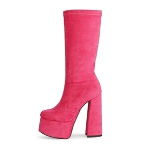 PINK SUEDE PLATFORM BOOTS